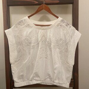 Pilcro White Linen Embroidery top, Capri-inspired summer style